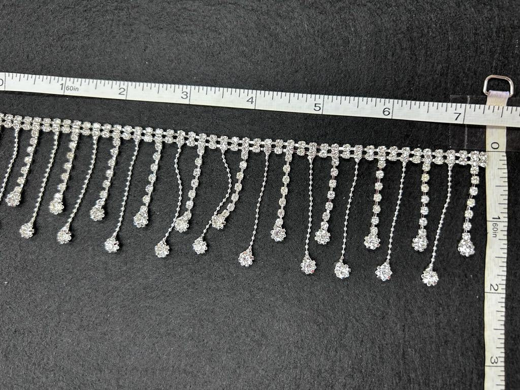 I Yard, Rhinestone Ribbon Tassel Chain Diamond Crystal, Trim for Sewing Crafts Wedding Party Clothing Accessories Female Jewelry (Silver)
