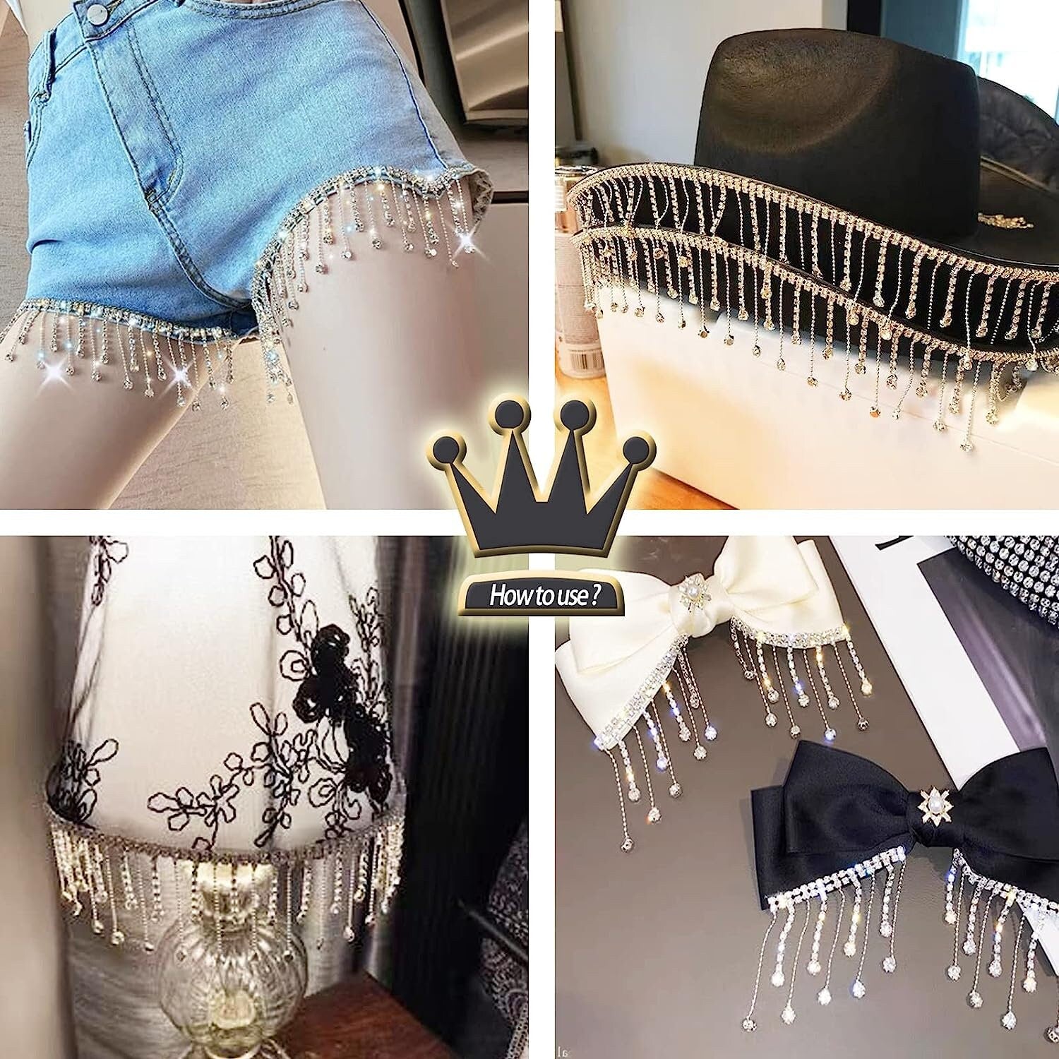 I Yard, Rhinestone Ribbon Tassel Chain Diamond Crystal, Trim for Sewing Crafts Wedding Party Clothing Accessories Female Jewelry (Silver)