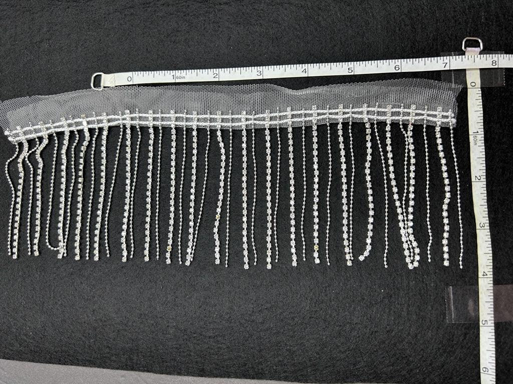1 Yard...Tassel Crystal Rhinestone Fringe Trim Bling Diamond Silver Crystal Decorative Metal Chain Clothing Dress Accessories - Rhinestones